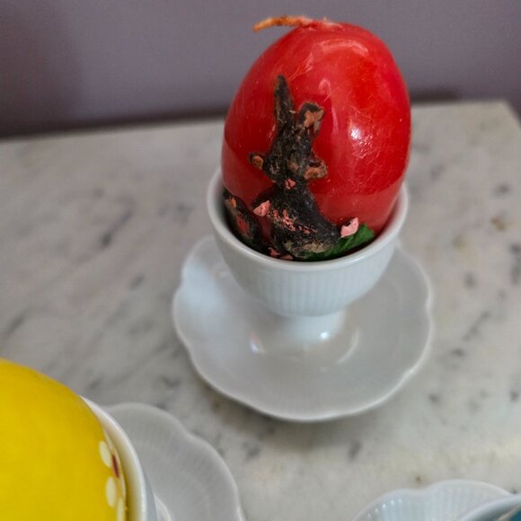 Kaiser Germany Porcelain Egg Cups Set of 3 w/ Vintage Easter Candle Eggs Cottage - Picture 5 of 10